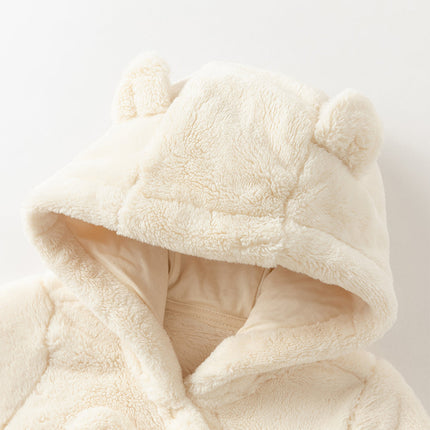 Baby Girls/Boys Soft Plush Khaki Hooded Padded Rompers