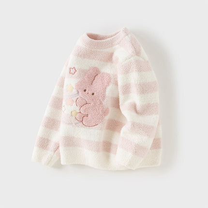 Toddler Girls Sweet Pink Striped Soft Sweaters Tops
