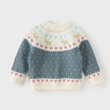 Kids Girls Grey Blue Long-sleeved Versatile Pullover Sweaters Tops