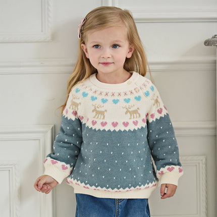 Kids Girls Grey Blue Long-sleeved Versatile Pullover Sweaters Tops
