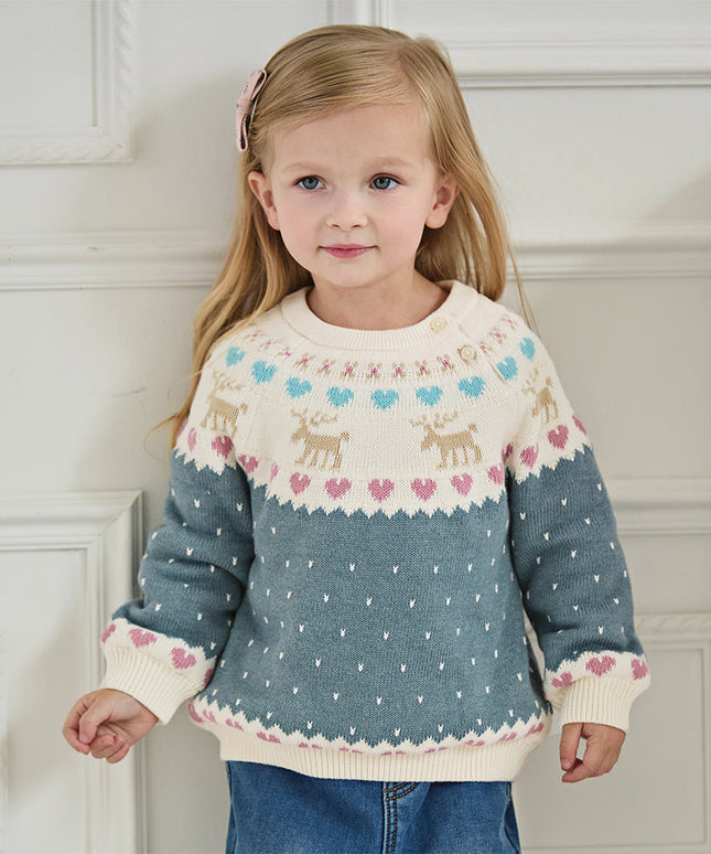 Kids Girls Grey Blue Long-sleeved Versatile Pullover Sweaters Tops