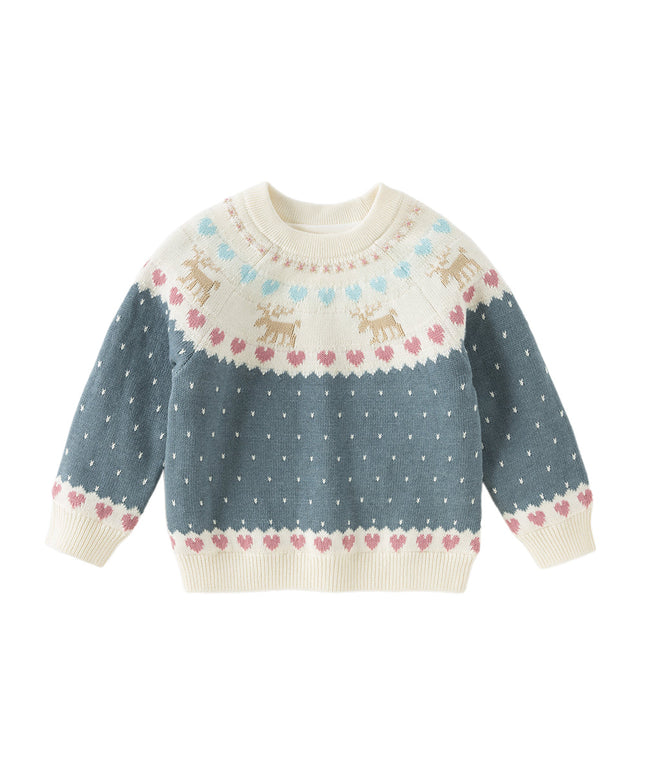Kids Girls Grey Blue Long-sleeved Versatile Pullover Sweaters Tops