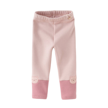 Toddler Girls Versatile Candy Pink/Grey Soft Plush-lined Leggings Pants