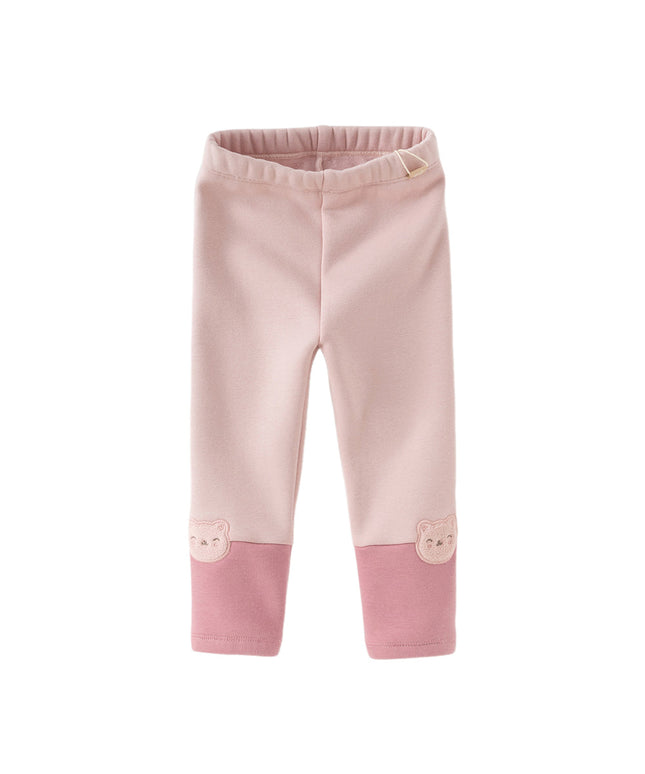 Toddler Girls Versatile Candy Pink/Grey Soft Plush-lined Leggings Pants
