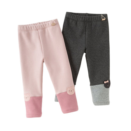 Toddler Girls Versatile Candy Pink/Grey Soft Plush-lined Leggings Pants