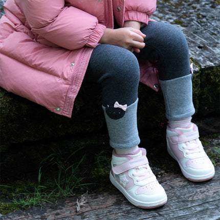 Toddler Girls Versatile Candy Pink/Grey Soft Plush-lined Leggings Pants