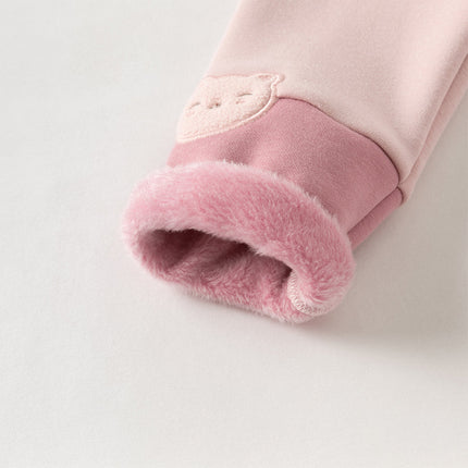 Toddler Girls Versatile Candy Pink/Grey Soft Plush-lined Leggings Pants