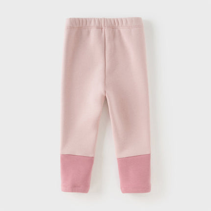 Toddler Girls Versatile Candy Pink/Grey Soft Plush-lined Leggings Pants