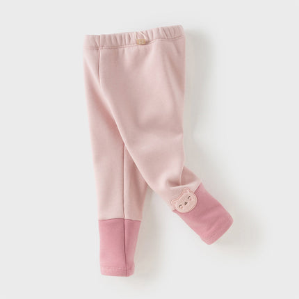 Toddler Girls Versatile Candy Pink/Grey Soft Plush-lined Leggings Pants