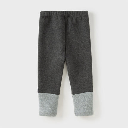 Toddler Girls Versatile Candy Pink/Grey Soft Plush-lined Leggings Pants