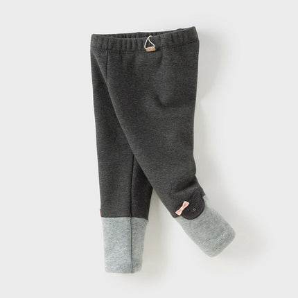 Toddler Girls Versatile Candy Pink/Grey Soft Plush-lined Leggings Pants