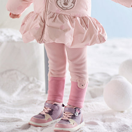 Toddler Girls Versatile Candy Pink/Grey Soft Plush-lined Leggings Pants