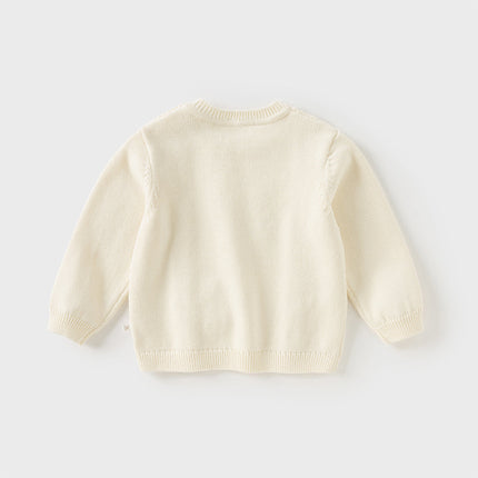 Toddler Girls/Boys Versatile Beige Cotton Cozy Pullover Sweaters