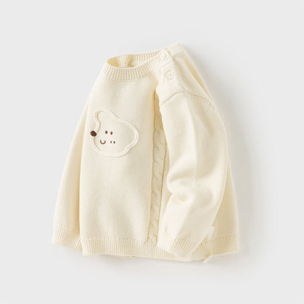 Toddler Girls/Boys Versatile Beige Cotton Cozy Pullover Sweaters