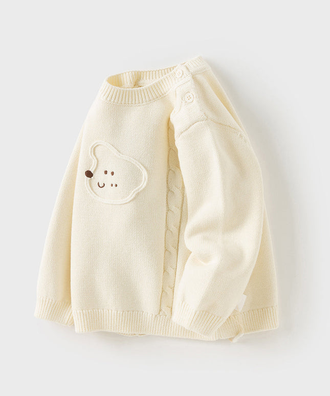 Toddler Girls/Boys Versatile Beige Cotton Cozy Pullover Sweaters
