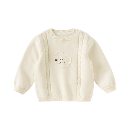 Toddler Girls/Boys Versatile Beige Cotton Cozy Pullover Sweaters
