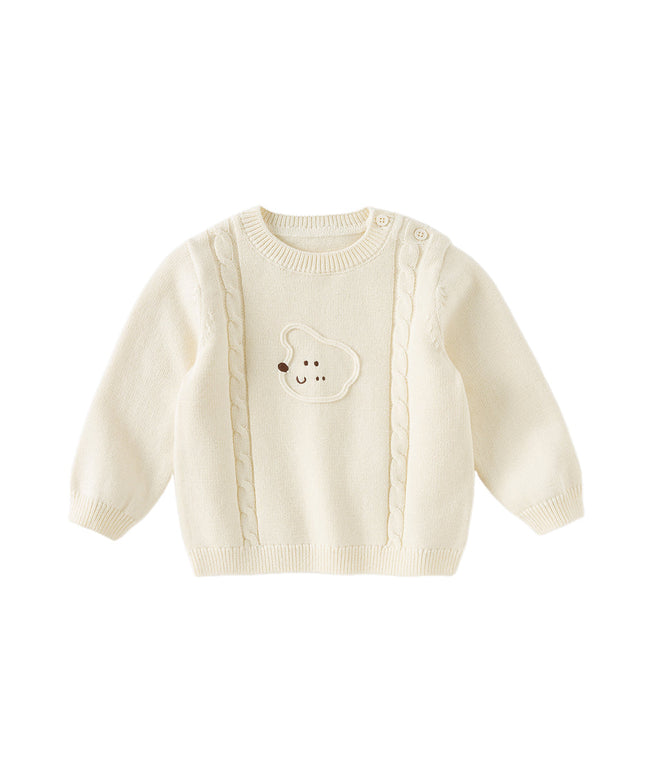 Toddler Girls/Boys Versatile Beige Cotton Cozy Pullover Sweaters