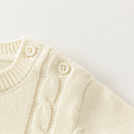 Toddler Girls/Boys Versatile Beige Cotton Cozy Pullover Sweaters