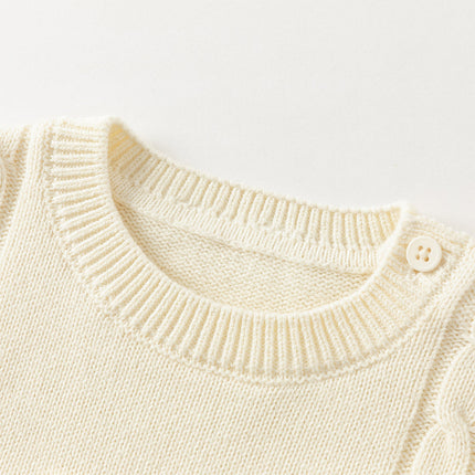 Toddler Girls/Boys Versatile Beige Cotton Cozy Pullover Sweaters
