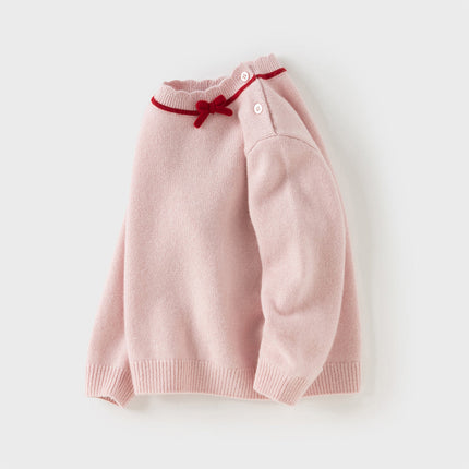 Kids Girls Elegant Long-sleeved Versatile Pullover Pure Cashmere Sweater Tops