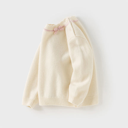 Kids Girls Elegant Long-sleeved Versatile Pullover Pure Cashmere Sweater Tops