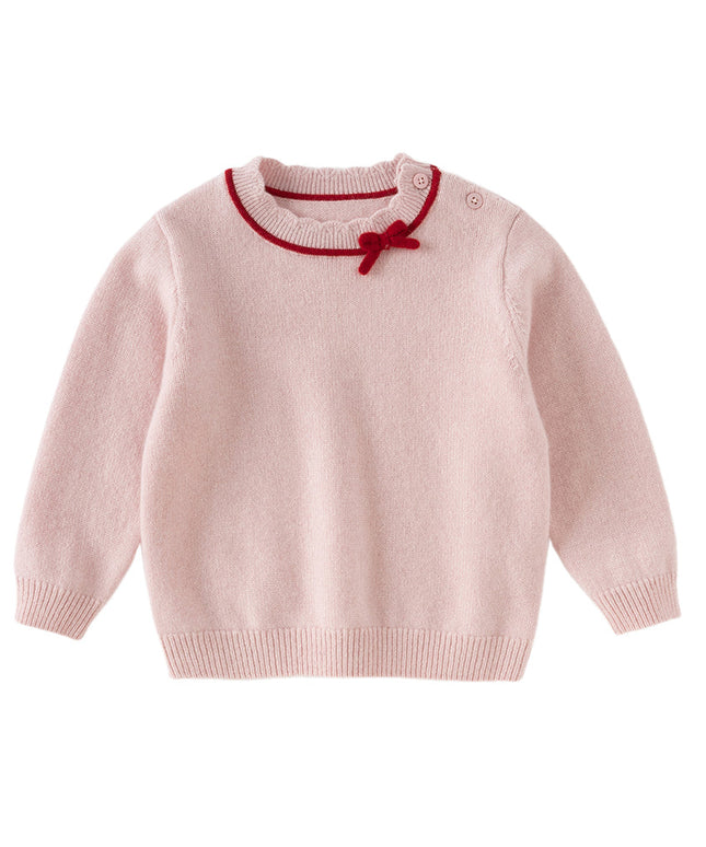 Kids Girls Elegant Long-sleeved Versatile Pullover Pure Cashmere Sweater Tops