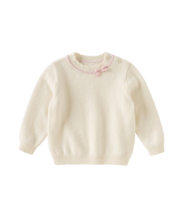 Kids Girls Elegant Long-sleeved Versatile Pullover Pure Cashmere Sweater Tops