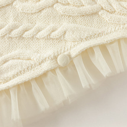 Kids Girls Elegant Pearl White Cape-style Knit Pullover Sweaters Tops