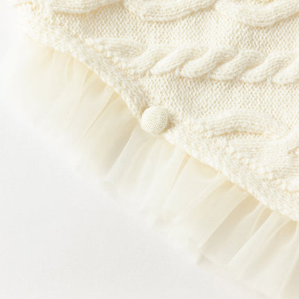 Kids Girls Elegant Pearl White Cape-style Knit Pullover Sweaters Tops