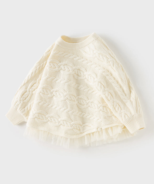 Kids Girls Elegant Pearl White Cape-style Knit Pullover Sweaters Tops