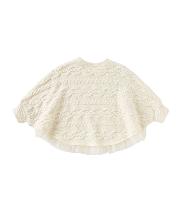 Kids Girls Elegant Pearl White Cape-style Knit Pullover Sweaters Tops