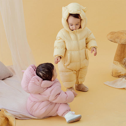 Baby Girls/Boys Winter Stylish Windproof Hooded Cozy Down Rompers
