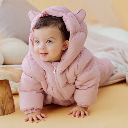 Baby Girls/Boys Winter Stylish Windproof Hooded Cozy Down Rompers