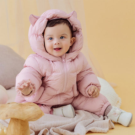 Baby Girls/Boys Winter Stylish Windproof Hooded Cozy Down Rompers