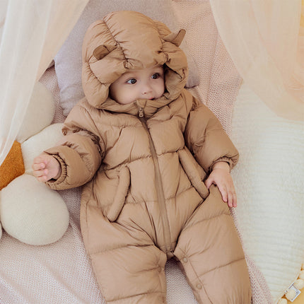 Baby Girls/Boys Winter Stylish Windproof Hooded Cozy Down Rompers