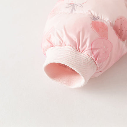 Baby Girls Winter Cute Pink Strawberry Print Cozy Hooded Down Rompers