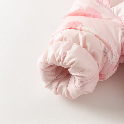 Baby Girls Winter Cute Pink Strawberry Print Cozy Hooded Down Rompers