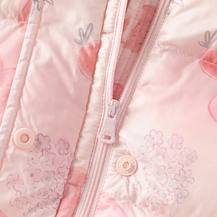 Baby Girls Winter Cute Pink Strawberry Print Cozy Hooded Down Rompers