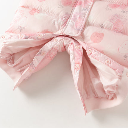 Baby Girls Winter Cute Pink Strawberry Print Cozy Hooded Down Rompers