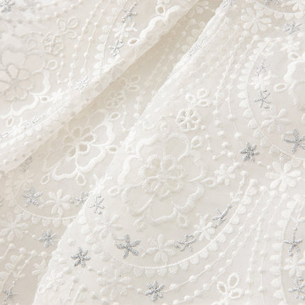 Kids Girls Summer Elegant Beige Embroidered Haute Couture Mesh Dress