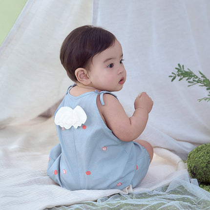 Baby Girls Summer Cute Sky Blue Lightweight Cotton Rompers