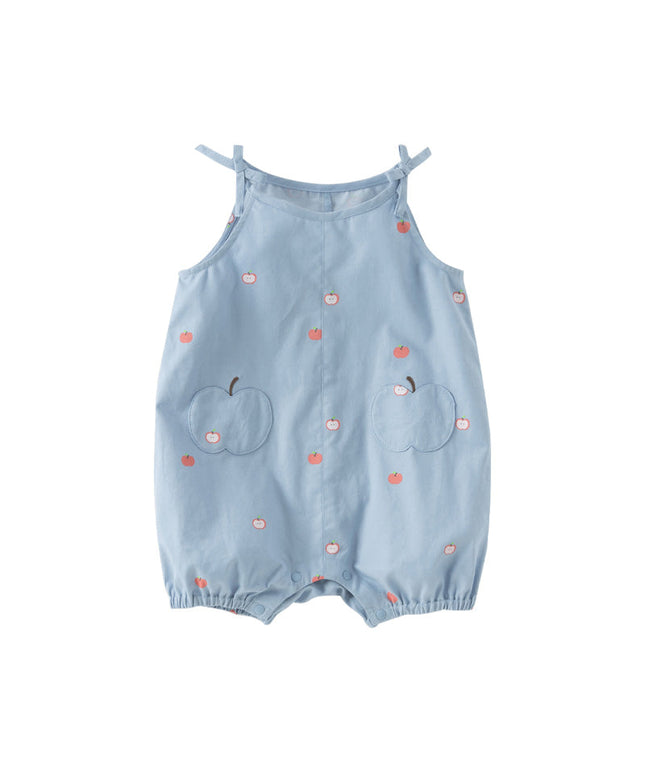 Baby Girls Summer Cute Sky Blue Lightweight Cotton Rompers