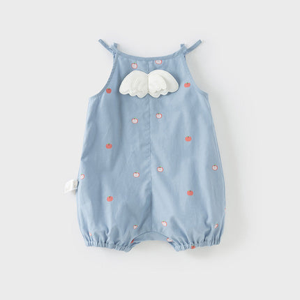 Baby Girls Summer Cute Sky Blue Lightweight Cotton Rompers