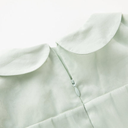 Kids Girls Elegant Green Doll Collar Long Sleeve A-line Mesh Dress
