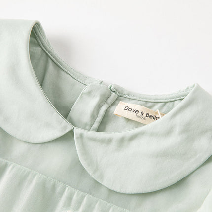 Kids Girls Elegant Green Doll Collar Long Sleeve A-line Mesh Dress
