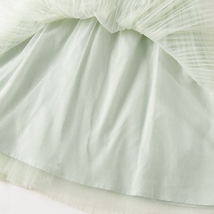 Kids Girls Elegant Green Doll Collar Long Sleeve A-line Mesh Dress
