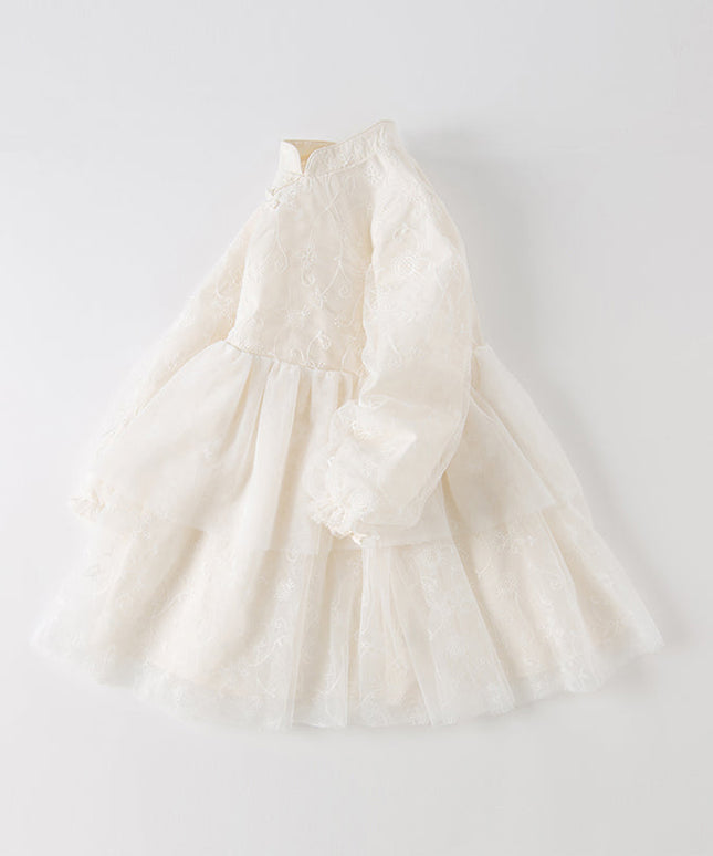 Toddler Girls Elegant Chinese Style Beige Mesh A-line Dress