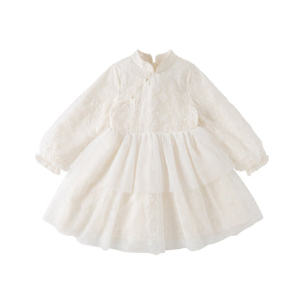 Toddler Girls Elegant Chinese Style Beige Mesh A-line Dress