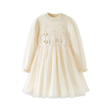Toddler Girls Warm Beige Mesh Birthday Dress