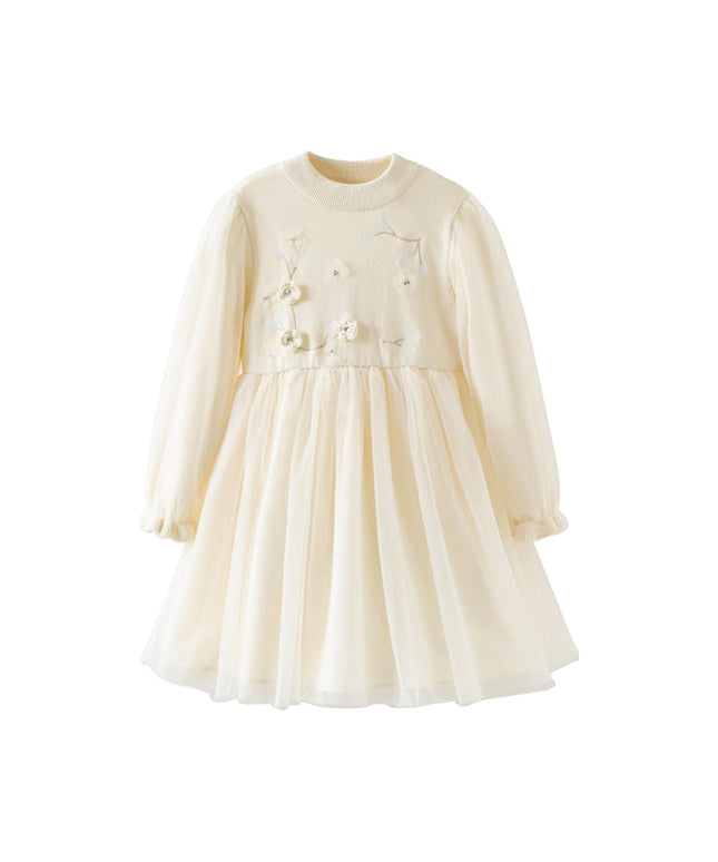 Toddler Girls Warm Beige Mesh Birthday Dress